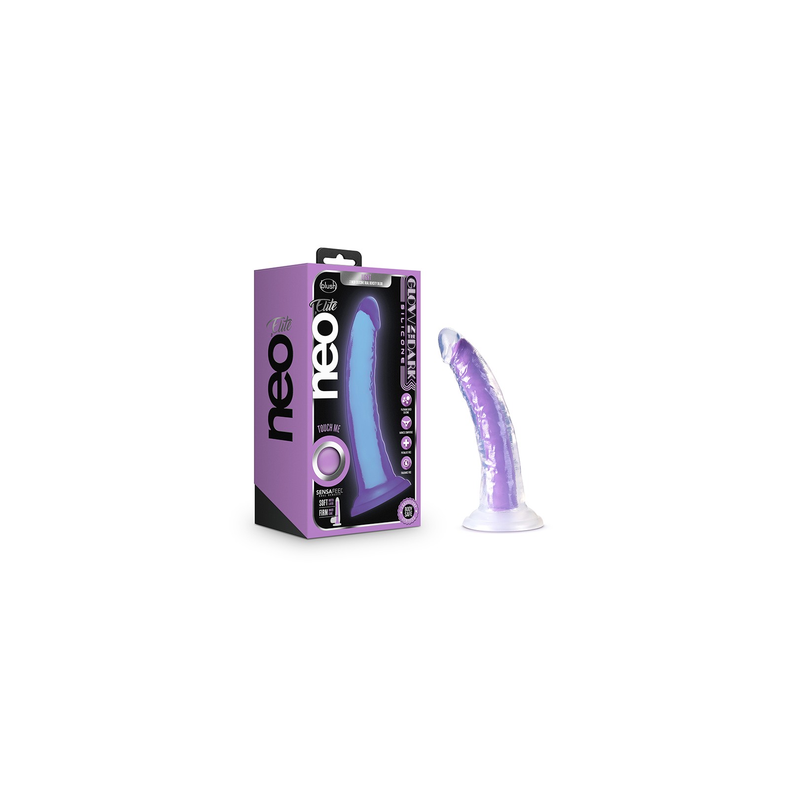 Neo Elite Glow in the Dark Light 7 in. Silicone Dual-Density Dildo Neon Purple Neo Elite Glow in the Dark Light 7 in. Silicone Dual-Density Dildo Neon Purple