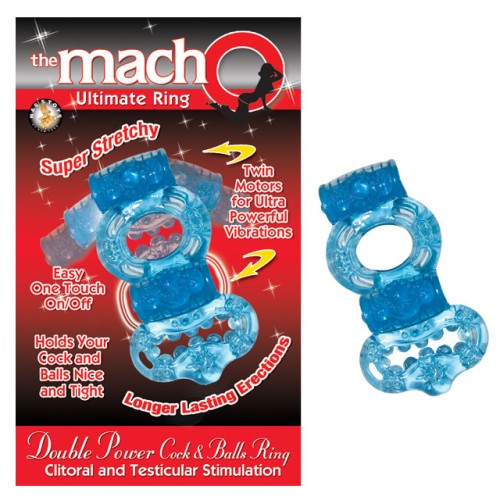 Macho 2X Power Cock & Balls Vibrating Ring Blue - Maximum Pleasure