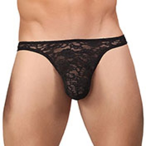Bong Thong de Encaje elástico Male Power Negro L/XL - Ajuste Cómodo Definitivo