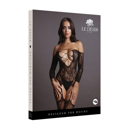 Le Desir Bodystocking Criss-Cross Deep-V Negro O/S