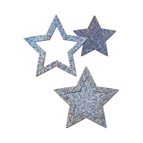 Pasties de Estrella de Brillo Plata Pastease Peek-a-Boob