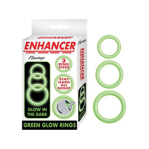 Juego de 3 Anillos Brillantes en la Oscuridad Verde