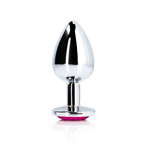 Ouch! Heart Gem Butt Plug - Medium Silver and Pink
