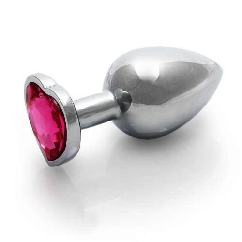 Ouch! Heart Gem Butt Plug - Medium Silver and Pink