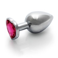 Ouch! Heart Gem Butt Plug - Medium Silver and Pink