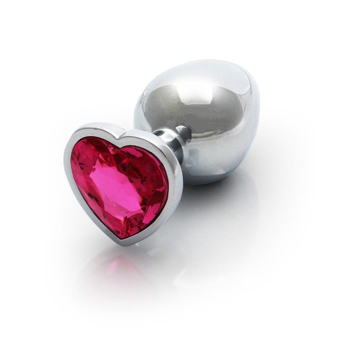 Ouch! Heart Gem Butt Plug - Medium Silver and Pink