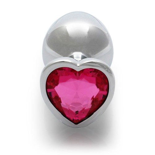 Ouch! Heart Gem Butt Plug - Medium Silver and Pink