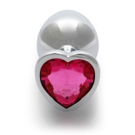 Ouch! Heart Gem Butt Plug - Medium Silver and Pink