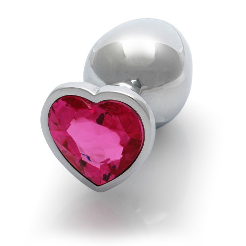 Ouch! Heart Gem Butt Plug - Medium Silver and Pink