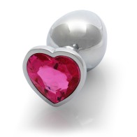 Ouch! Heart Gem Butt Plug - Medium Silver and Pink