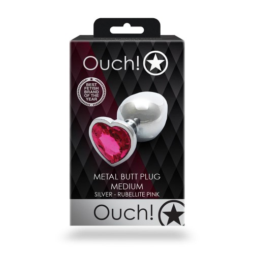 Ouch! Heart Gem Butt Plug - Medium Silver and Pink