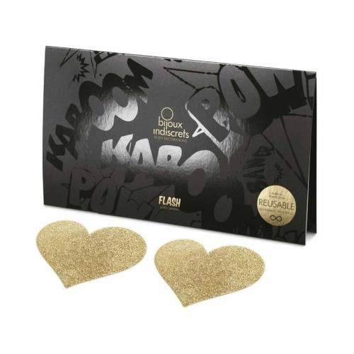 Bijoux Indiscrets Flash Pasties Reutilizables de Purpurina Corazón Dorado - Accesorio de Moda
