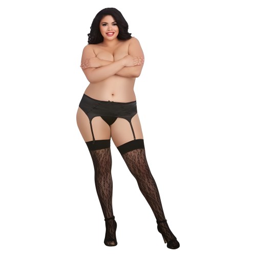 Leopard Fishnet Thigh High Stockings - Black