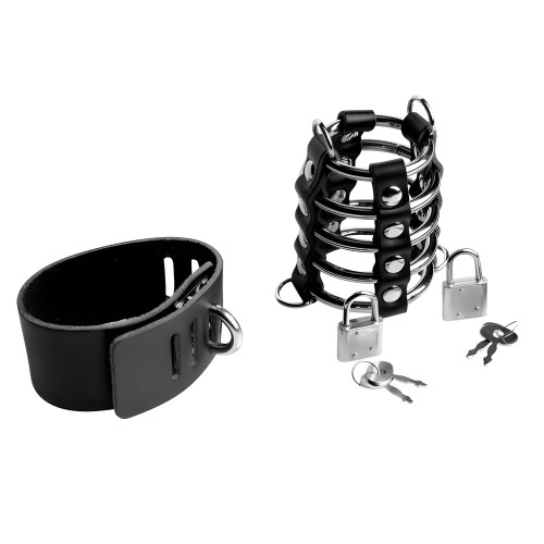 5 Ring Chastity Device - Cock and Ball Strap
