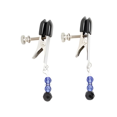 Blue Beaded Nipple Clamps - Adjustable Pleasure