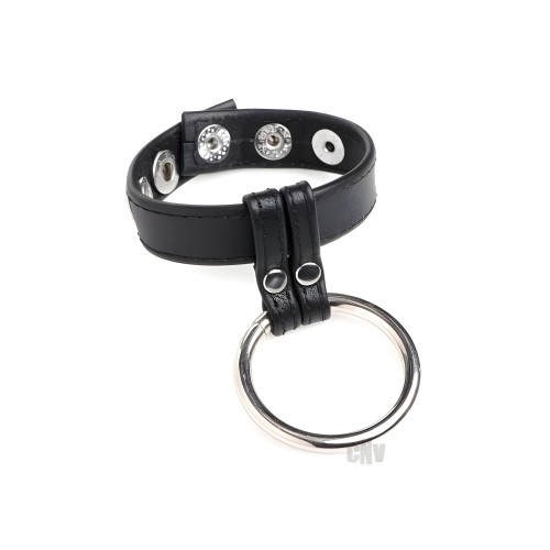 Cg Leather/steel Cock And Ball Ring Black