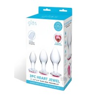 Heart Jewel Glass Anal Training 3pc - Clear