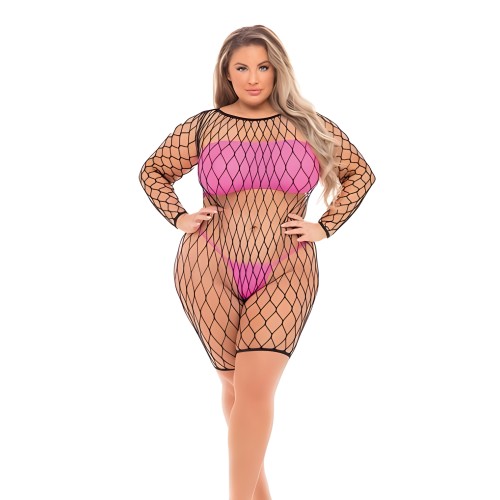 Pink Lipstick Fishnet Romper - Bold and Fun