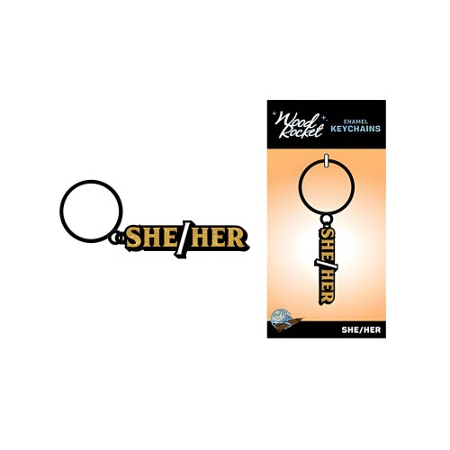 Wood Rocket She/her Keychain - Stylish Expression