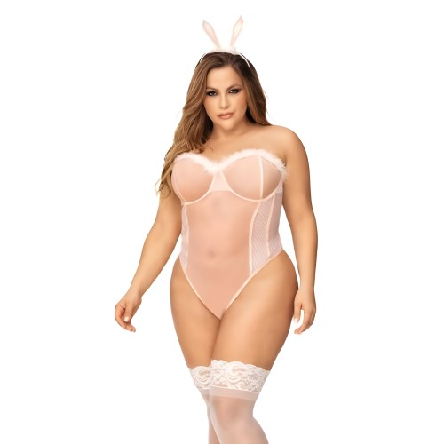 Sexy Bunny Underwire Bodysuit W/lace Up Back & Head Piece Pink 3x/4x