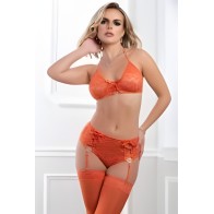 Conjunto de 3 Piezas: Sujetador con Cordones, Panty de Cintura Alta y Medias Daring Tangy O/S