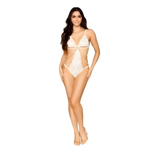 Teddy de Encaje Elástico con Perlas y Cadena