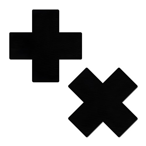 Pastease Plus X Cruces Negras de Látex Falso - Cubiertas de Pezón Elegantes