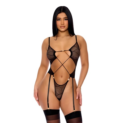 Pull My Strings Sheer Mesh Teddy - Elegant Lingerie