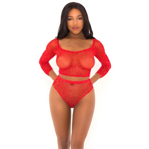 Conjunto de Top Corto con Rhinestones - Declaración de Moda