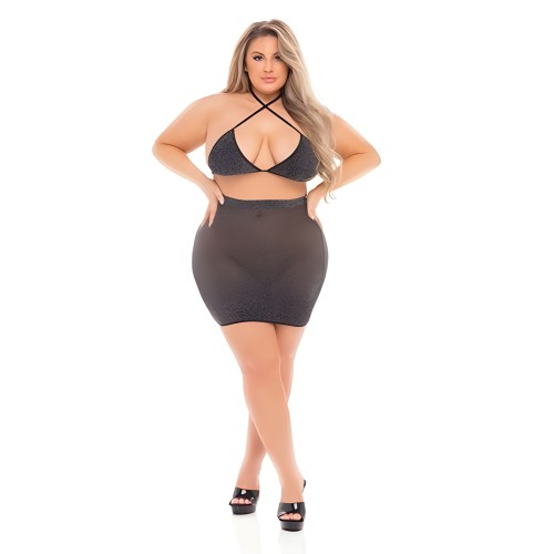 Sostén y Falda Halter de Cereza Negra Pink Lipstick