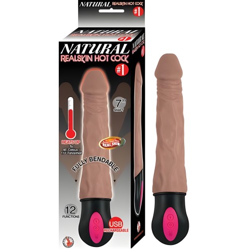 Natural Realskin Hot Cock #1 Fully Bendable 12 Function Usb Cord Included Waterproof Brown