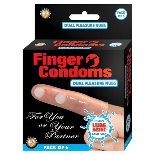 Finger Condoms - Dual Pleasure Nubs - 6 Pack