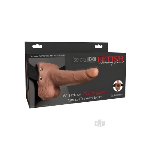 Fetish Fantasy 6in Hollow Rechargeable Strap-on With Balls, Tan