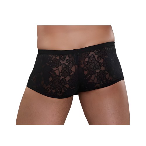 Male Power Stretch Lace Mini Short Black Small
