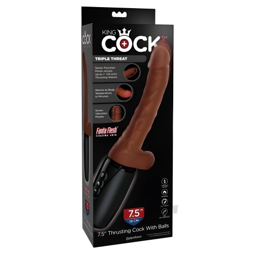 King Cock Plus 7.5 In. Thrusting Cock With Balls Brown
