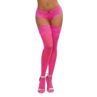 Neon Pink Sheer Thigh-high Stockings