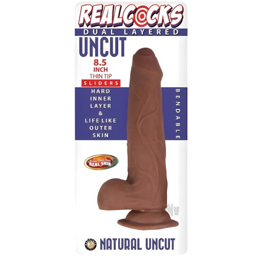 Realistic Uncut Slider Dildo 8.5" Brown