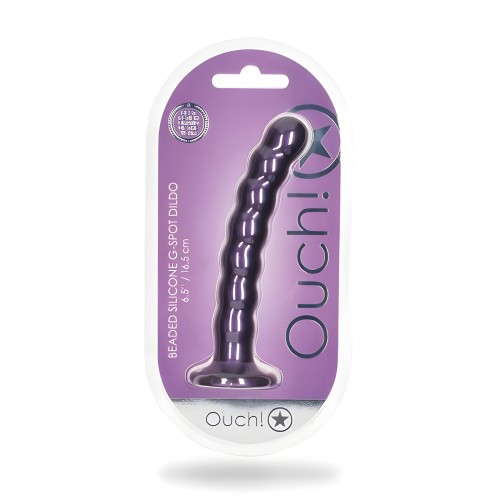 Shots Ouch! Dildo G-spot de Silicona Con Perlas de 6.5 Pulgadas Púrpura Metálico