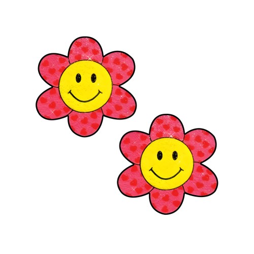 Neva Nude Smiley Flower Power Glitter Pasties - Pink/Yellow O/S