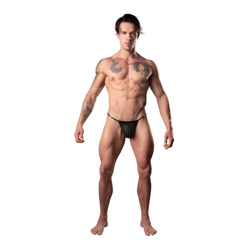 Male Power Show Stopper Posing Strap - Silver Mesh Dot