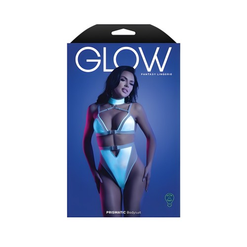 Fantasy Lingerie Glow Prismatic Iridescent Cut-out Harness Bodysuit M/L