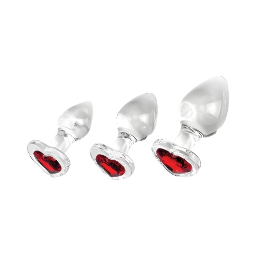 Adam & Eve Red Heart Gem Glass Plug Set - Anal Play