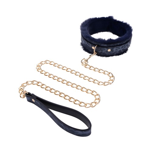 Collar y correa de piel de zorro Cougar de Sportsheets