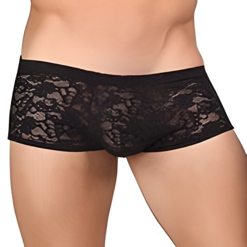 Male Power Stretch Lace Mini Shorts - Black Large