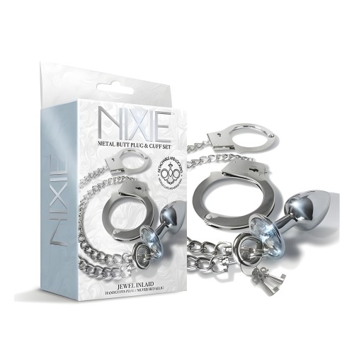 Metal Butt Plug & Handcuffs Set - Silver Bondage