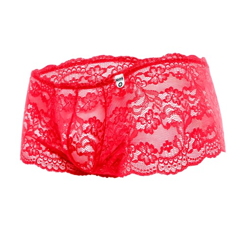 Rose Lace Boy Shorts - Red L/Xl