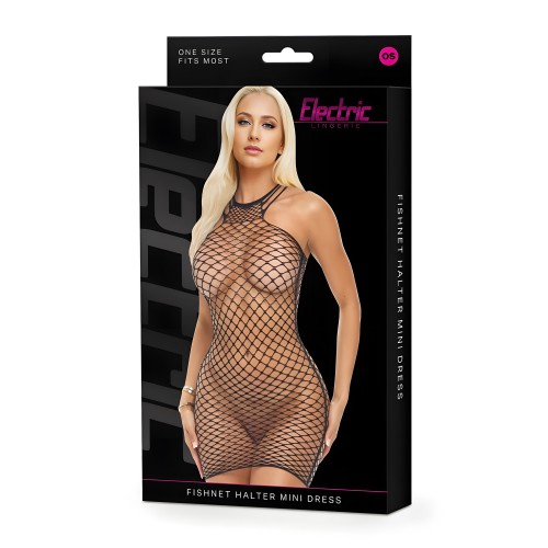 Electric Lingerie Fishnet Halter Mini Dress - O/S
