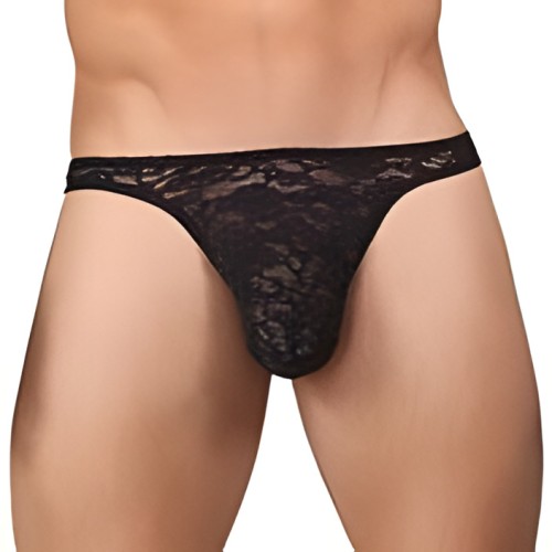 Bong Thong de Encaje Elástico Negro S/M