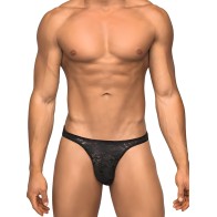 Bong Thong de Encaje Elástico Negro S/M