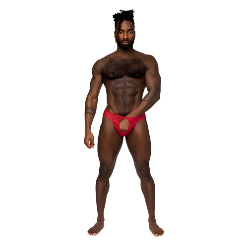 Male Power Sassy Lace Open Ring Thong Red S/m